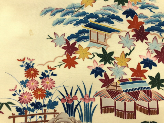 JAPANESE KIMONO / ANTIQUE NAGOYA OBI / SHIOZE / PINE & FLOWERS